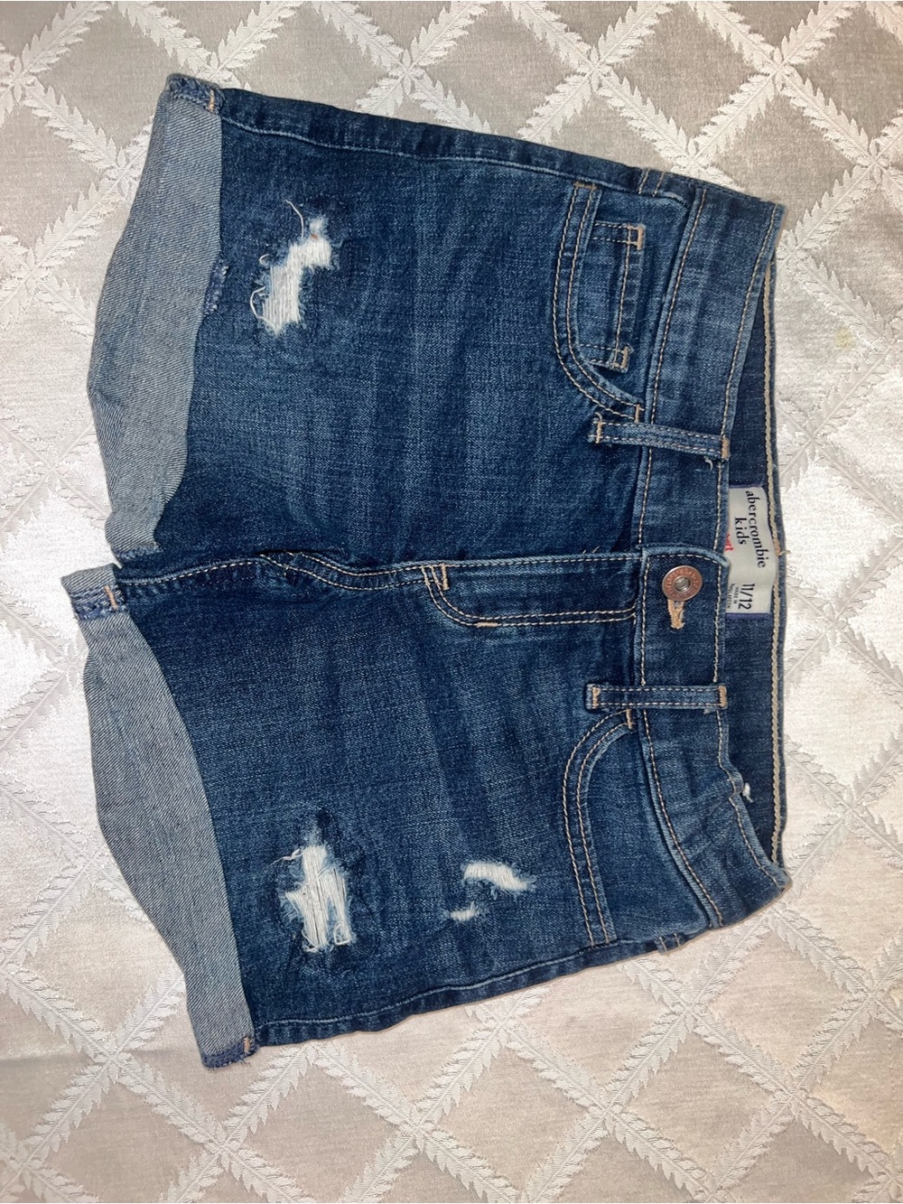 abercrombie kids Distressed Dark Blue Denim Roll-Cuff Shorts
